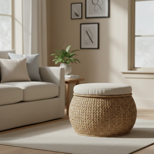 Woven Storage Ottoman with Lid
